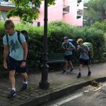 On the move again. Jerry and the boys on our walk to the Moneglia train station.