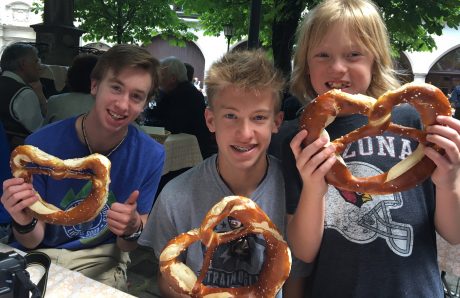 The boys were NOT disappointed in the plate-sized pretzels!