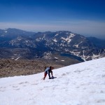 Jerry, hiking up one of the snow fields on Wind River Peak's northeast ridge.