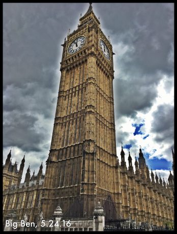 Big Ben, at the north end of the Palace of Westminster in London.