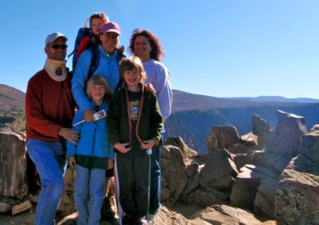 My husband, Jerry, me, our three sons, and my sister, Alicia, at Black Canyon.