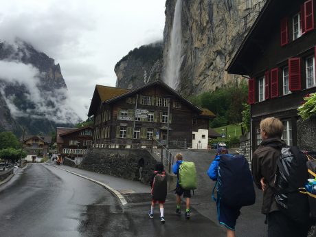 Jerry and the boys lead us to our accommmodations in Lauterbrunnen.