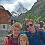 Hayden Fin and Wolf, in Zermatt, in front of the Matterhorn.