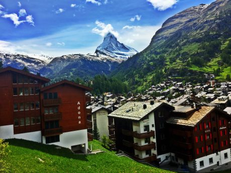 The town of Zermatt, Switzerland, with the iconic Matterhorn in the background.