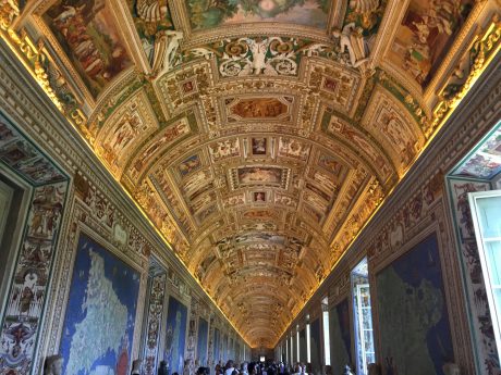 The ceiling of one of the many corridors we explored in the Vatican Museum.