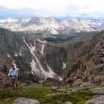 My husband, Jerry, standing in front of a sudden cirque and an amazing, panoramic view of the southern Wind River Range.