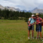 Kathy and I in Pinto Park. The uniquely-shaped peak at right is Lizard Head Peak, which is part of the Cirque of Towers. (My husband and I climbed Lizard Head in 1998.)