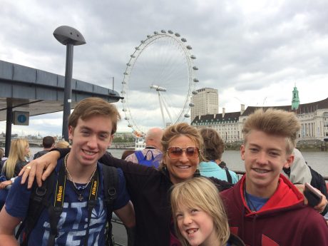 With the boys in front of the Eye of London.
