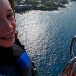 Wolf, our 9-year-old, smiles from 1,200 feet above the ocean.