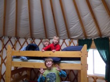 Our sons loving the bunks in the yurt.