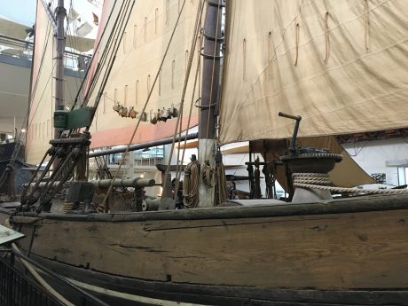 "The Maria." A sailing barge used for fishing. One if the last preserved sailing ever of this type. As early as 1882, the sea fisherman A. Bathed and his two sons perished when the Maria sunk in the Elbe estuary.