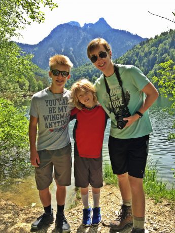 Our sons, in front of Swan Lake.