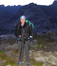 Kathy, excited (not so much) about setting off to climb Fremont Peak.