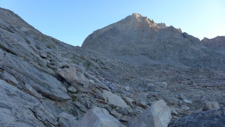 This was the terrain at the start of our mountain climb. That's Fremont Peak, and this is the terrain leading to the saddle, which you see at center left of this photo.