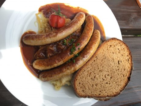 Jerry's German sausages meal.