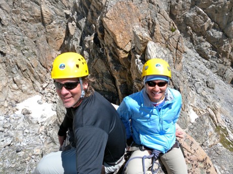 Jeff and I trying to relax as we wait on a tiny corner up high.