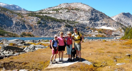 Holly Copeland, Leann Sebade, me, Milo the dog, and Florian Herrmann, in front of the first lake in the Deep Creek Lakes basin.