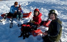 The boys and I taking a cocoa break while sledding.