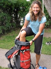 Packing my backpack on the front lawn of Jackson Hole Mountain Guides' office.