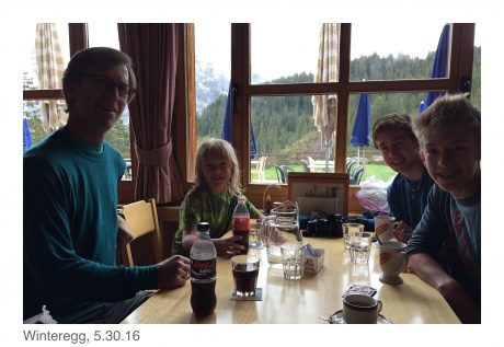 My guys, getting a hard-earned rest and beverages from Winteregg, during our hike.