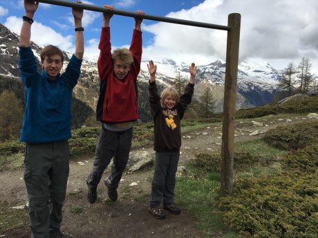 The boys hung out at this pullup bar? before continuing to another lake.