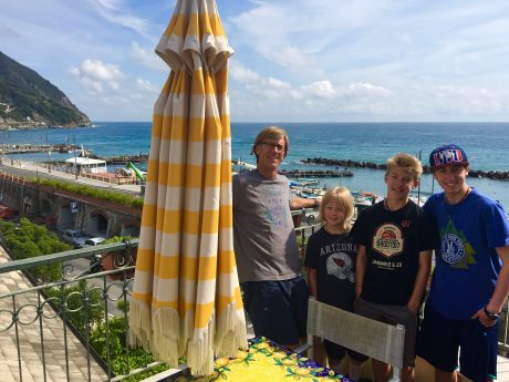 Jerry and the boys on our balcony of Giada Flat.