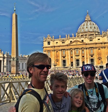 Jerry and the boys, in front of St. Peter's Basilica, waiting for the Pope.