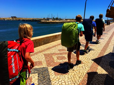 The boys, with their heavy Patagonia Black Hole backpacks on, on our mile-and-a-half, uphill walk to our apartment near the beach.