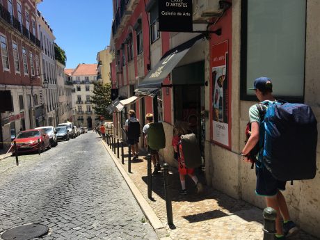 Jerry and the boys, leading our "Amazing Race" to find our AirBnB.