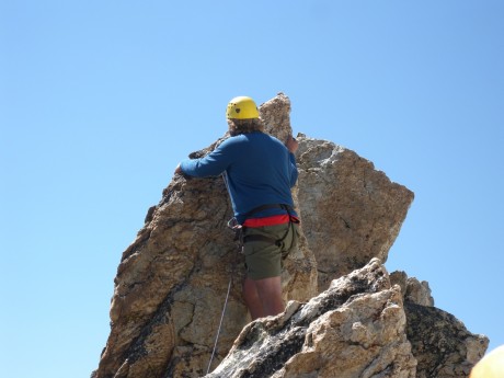 Jamie sizing things up and trying to figure out a way past this point along the top.