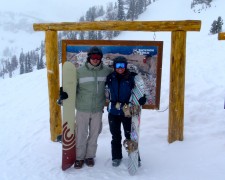 My friend, Joel Krieger from Atlanta, GA, and I posing next to trail map sign at top of Bridger Gondola.