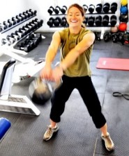 Doing some kettlebell swings during a strength/cardio work capacity session. It's not as fun as it looks. (Mei Ratz photo/MeiRatz.com).