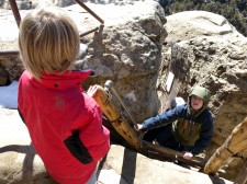 Climbing ladders to get out of Cliff Palace