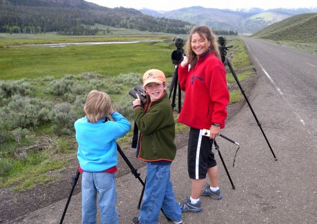 Hayden, Wolfie and I looking for wild animals.