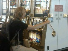 Sabrina tries her luck during layover in Vegas.